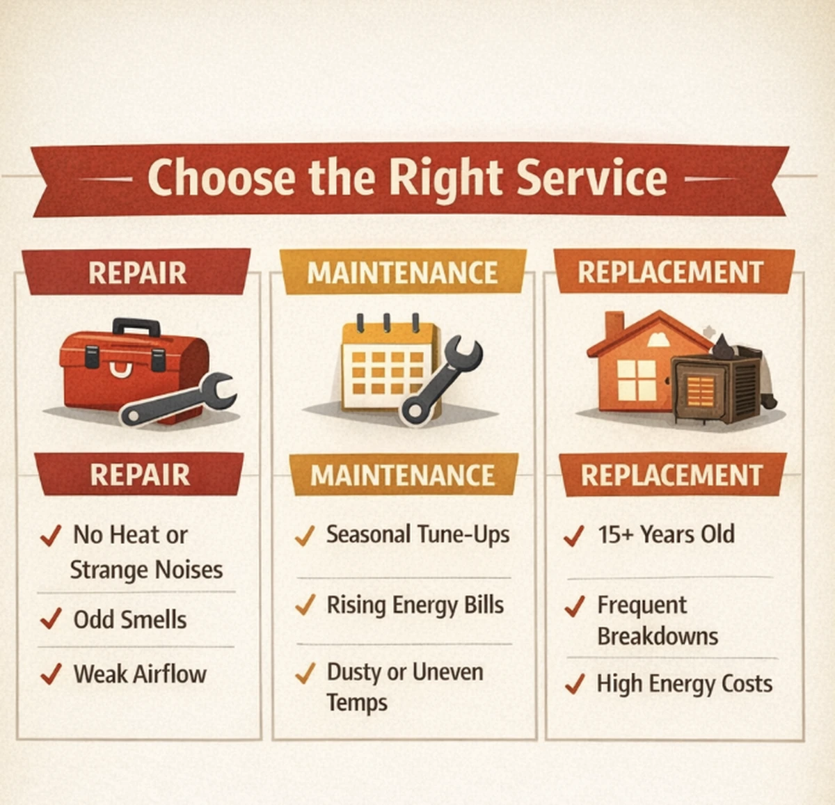 Choose the right heating service infographic.